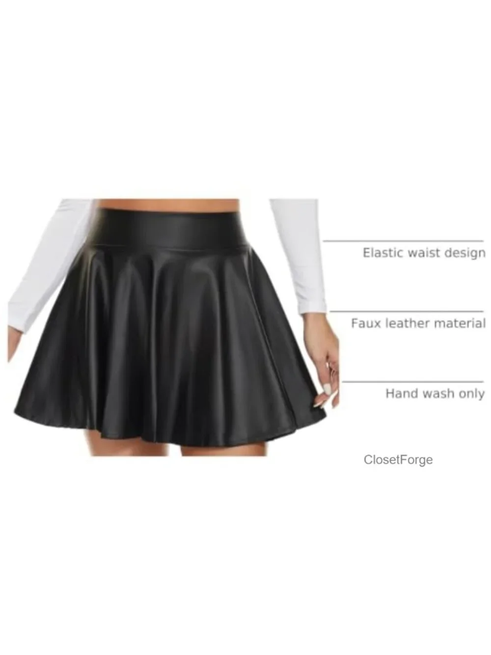 Women's Faux Leather High-Waisted Pleated Skirt A-Line PU